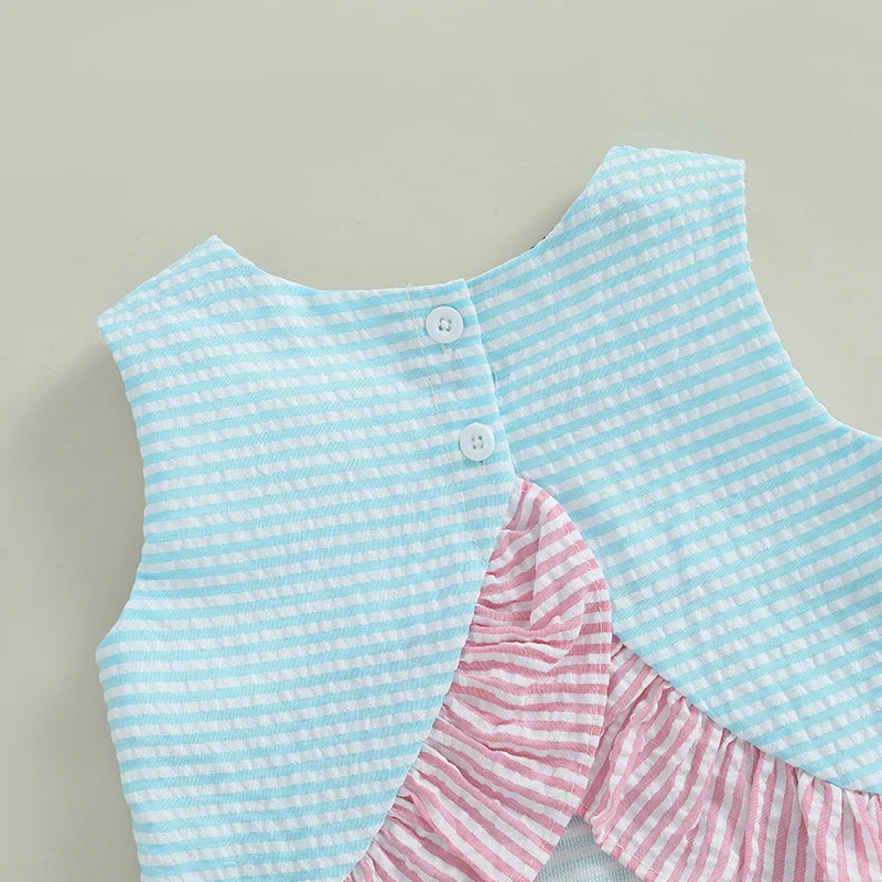 Cotton Striped Ruffle Top & Layered Skirt Set with Bow