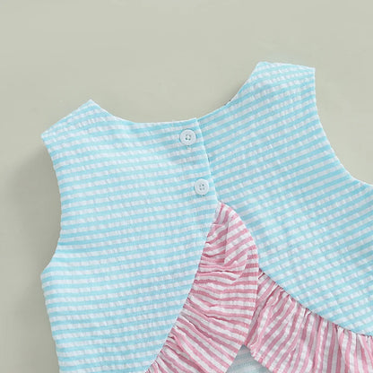 Cotton Striped Ruffle Top & Layered Skirt Set with Bow