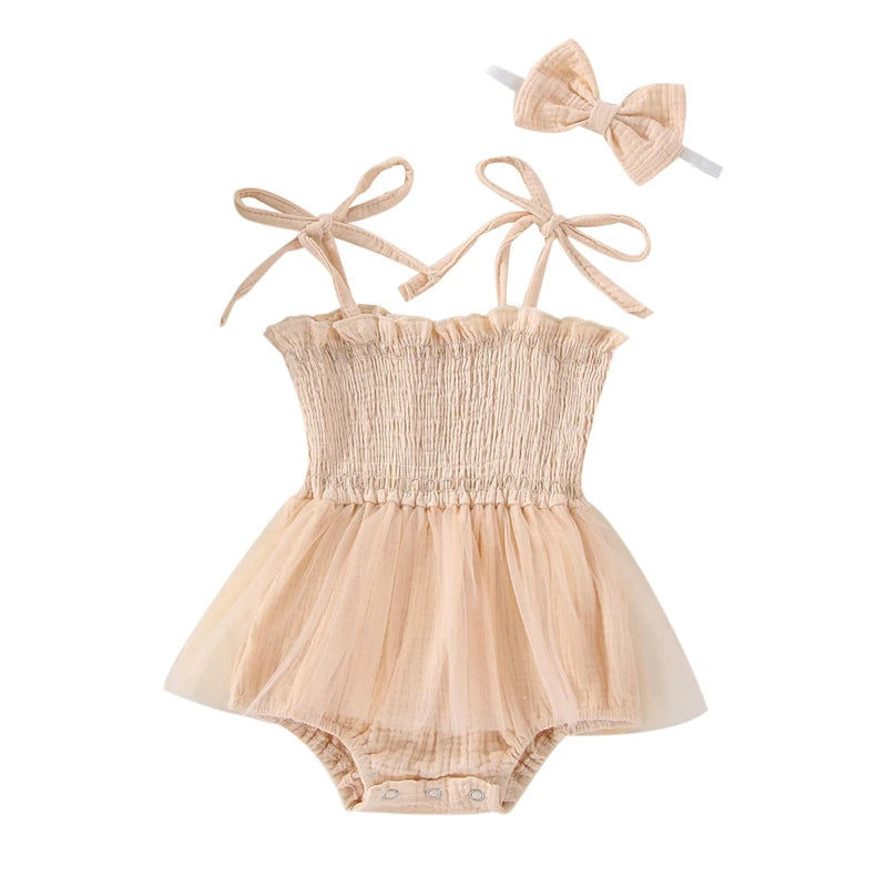 Cotton Tulle Ballet Rompers & Matching Bow Headbands