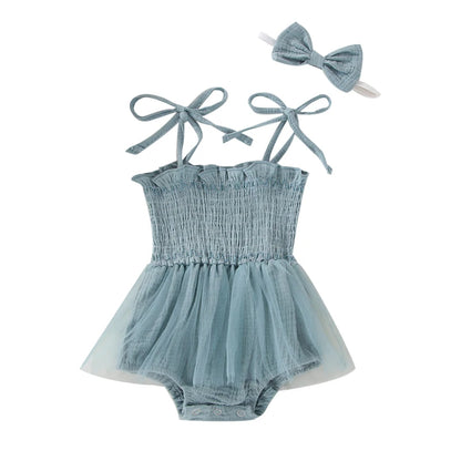 Cotton Tulle Ballet Rompers & Matching Bow Headbands