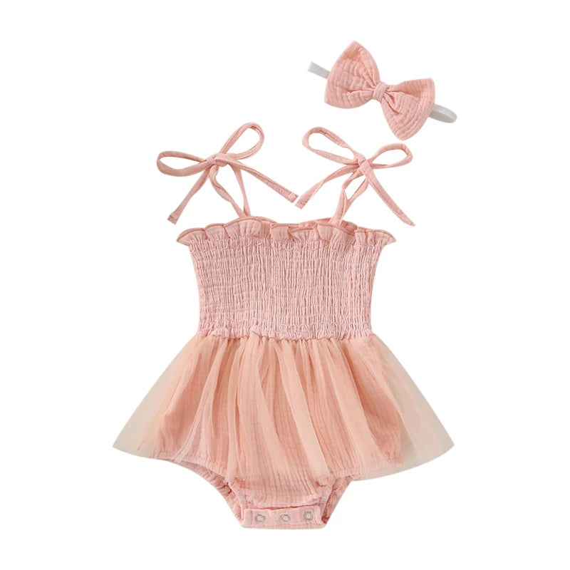 Cotton Tulle Ballet Rompers & Matching Bow Headbands