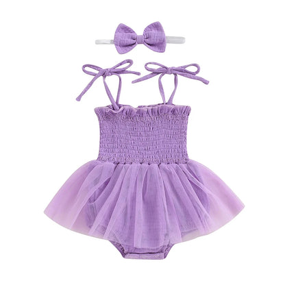 Cotton Tulle Ballet Rompers & Matching Bow Headbands