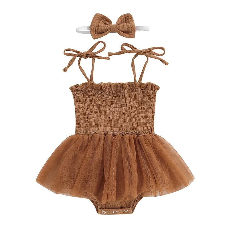 Cotton Tulle Ballet Rompers & Matching Bow Headbands