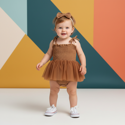 Cotton Tulle Ballet Rompers & Matching Bow Headbands