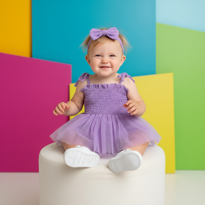 Cotton Tulle Ballet Rompers & Matching Bow Headbands