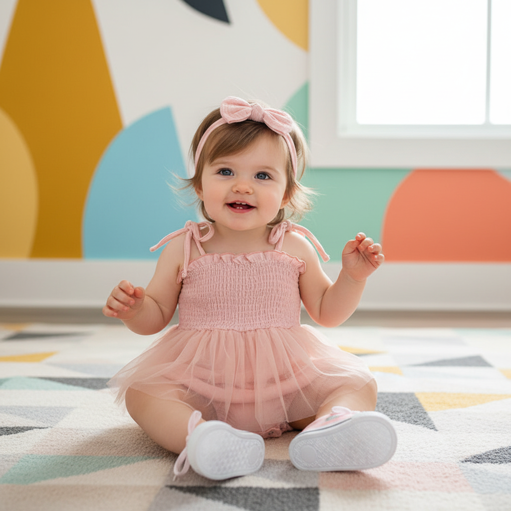 Cotton Tulle Ballet Rompers & Matching Bow Headbands