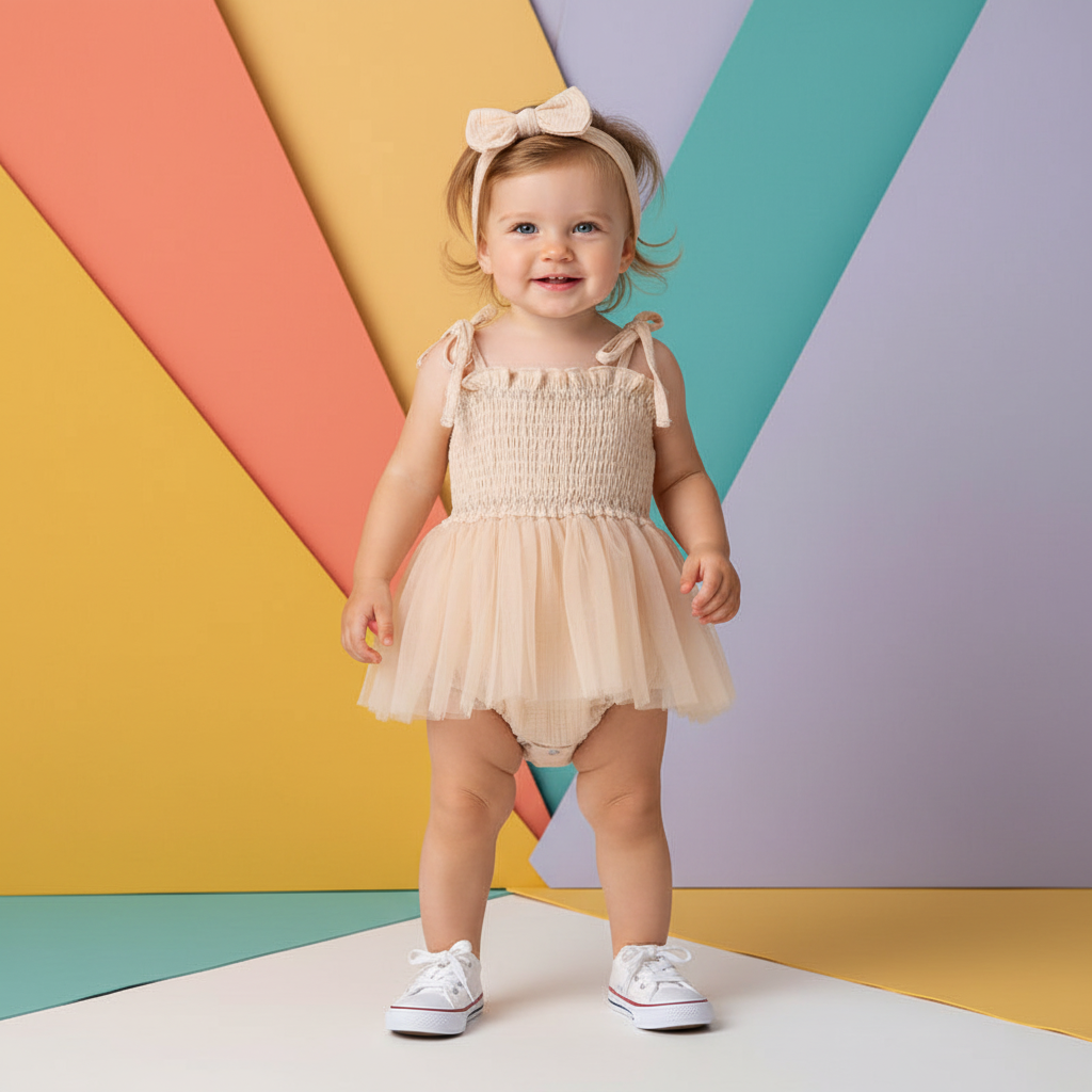 Cotton Tulle Ballet Rompers & Matching Bow Headbands