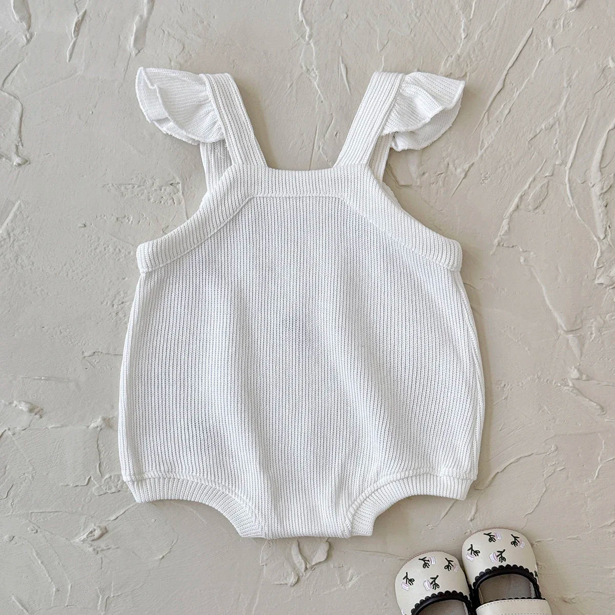 Baby Cherry Knit Romper – Sleeveless Embroidered Overall