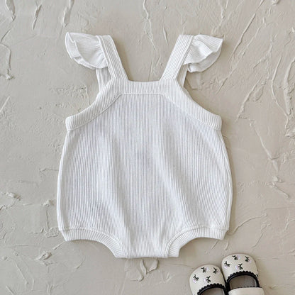 Baby Cherry Knit Romper – Sleeveless Embroidered Overall