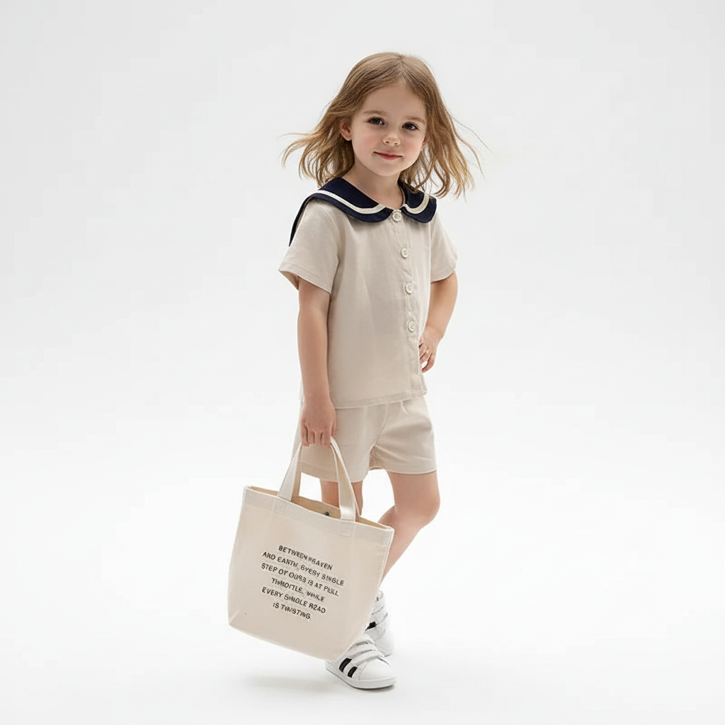 Sailor Collar Buttoned Shirt & Shorts Set