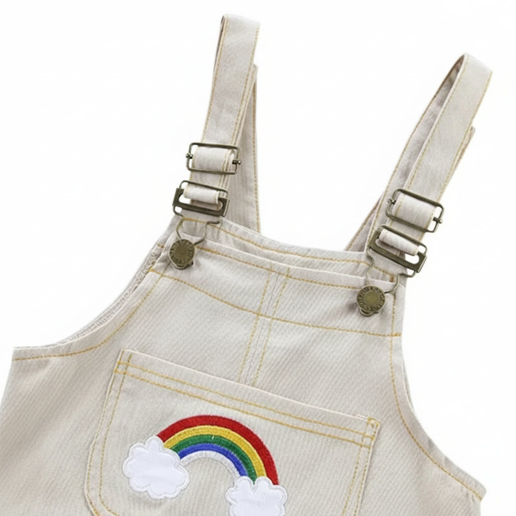 Rainbow Embroidered Denim Shortalls With Striped Tee