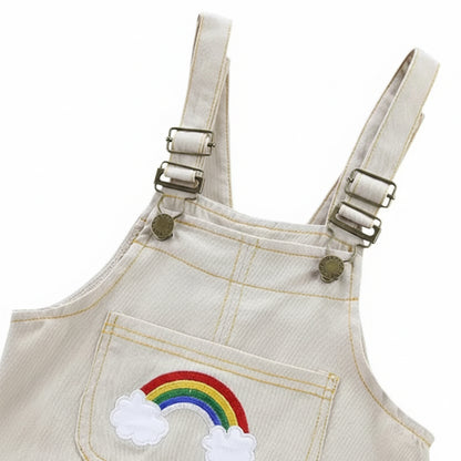 Rainbow Embroidered Denim Shortalls With Striped Tee