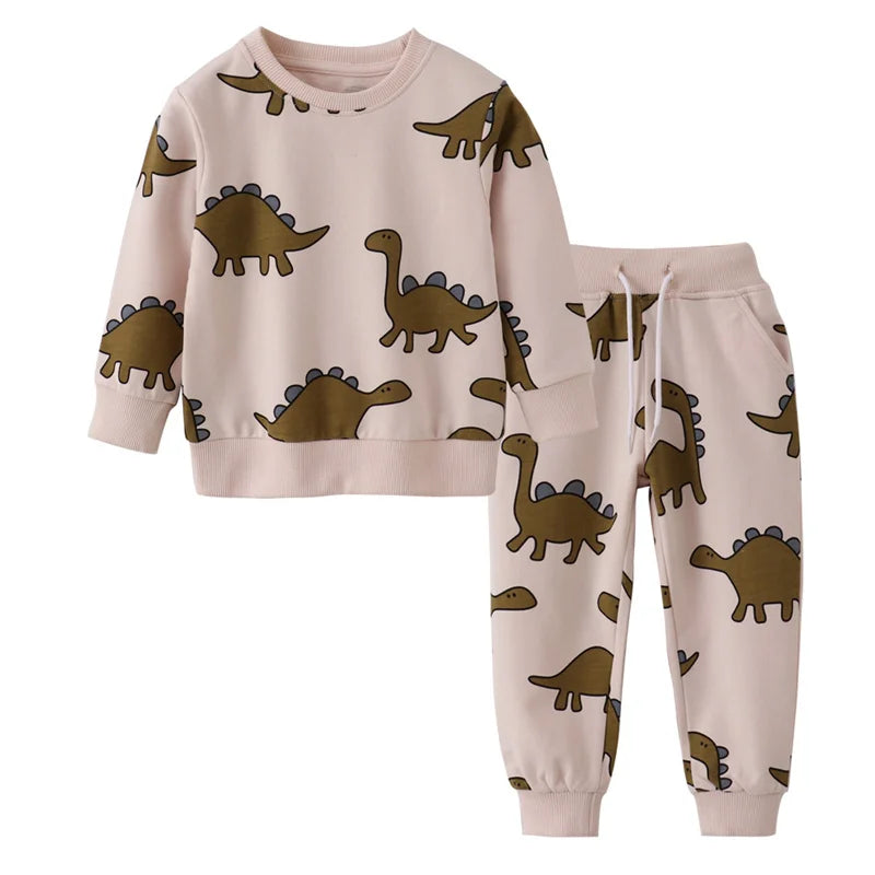 100% Cotton Beige Dinosaur Sweatshirt & Joggers Set
