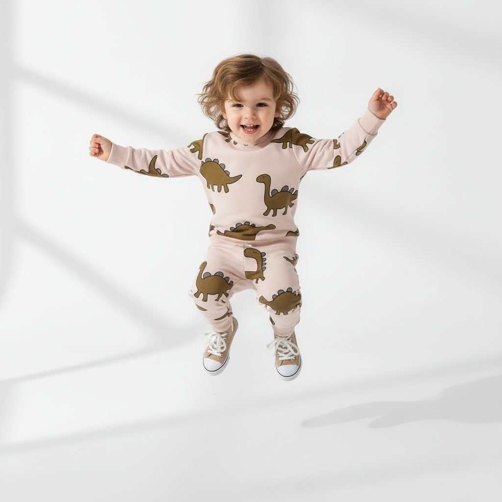 100% Cotton Beige Dinosaur Sweatshirt & Joggers Set