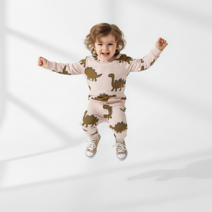 100% Cotton Beige Dinosaur Sweatshirt & Joggers Set