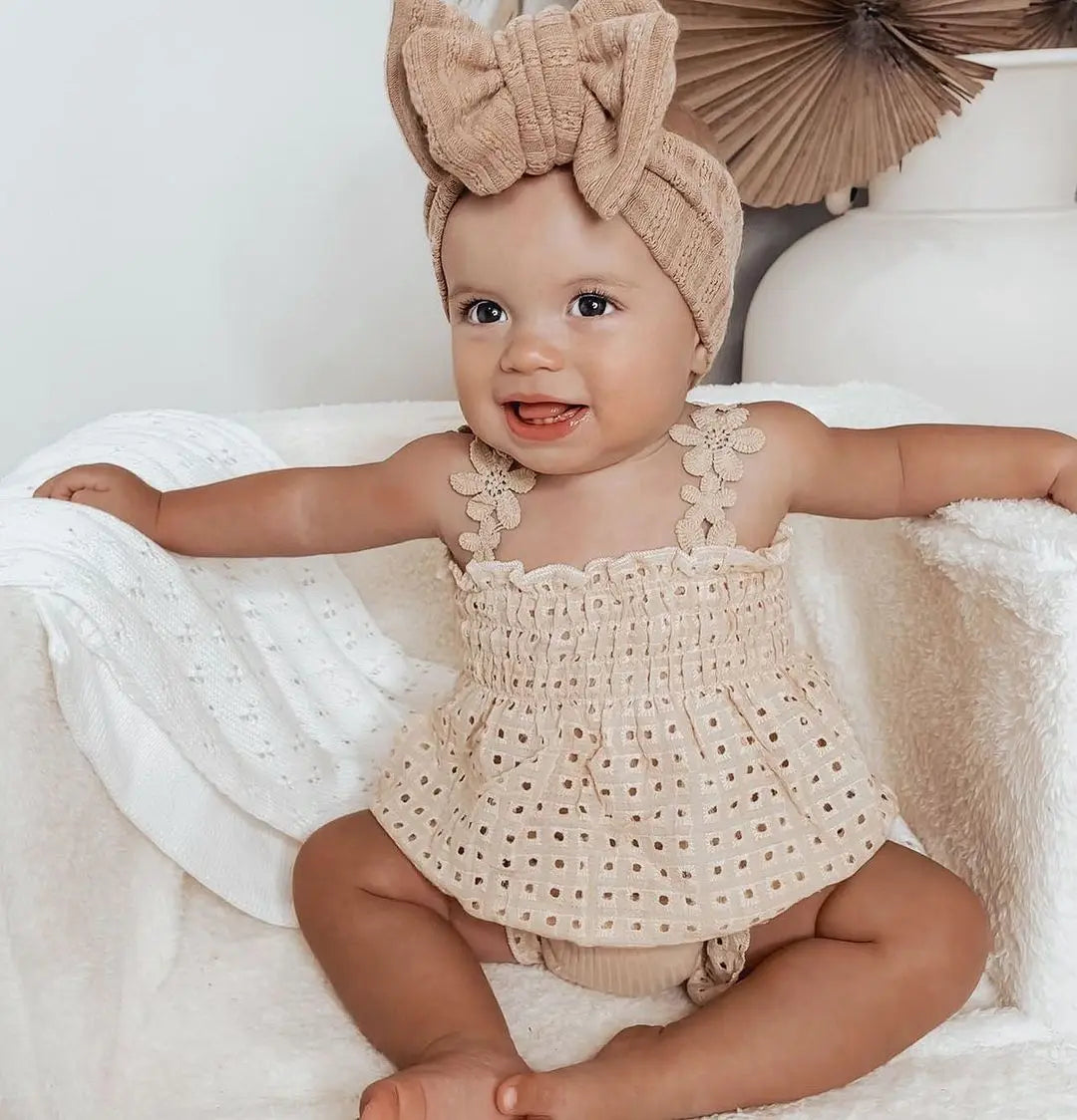 Eyelet Lace Tops & Ribbed Ruffle Shorts Set