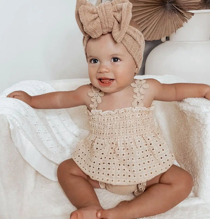 Eyelet Lace Tops & Ribbed Ruffle Shorts Set