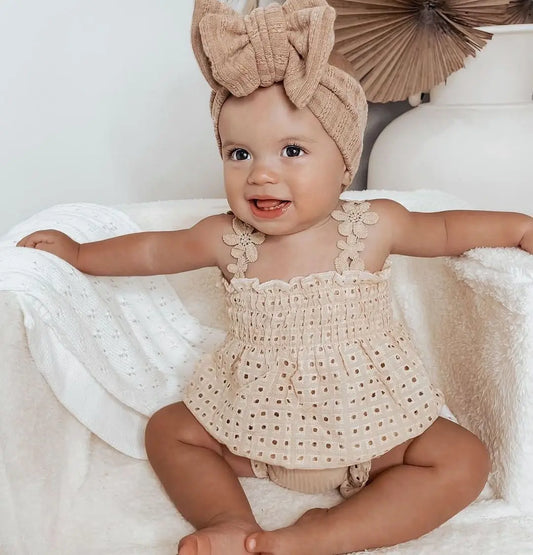 Eyelet Lace Tops & Ribbed Ruffle Shorts Set