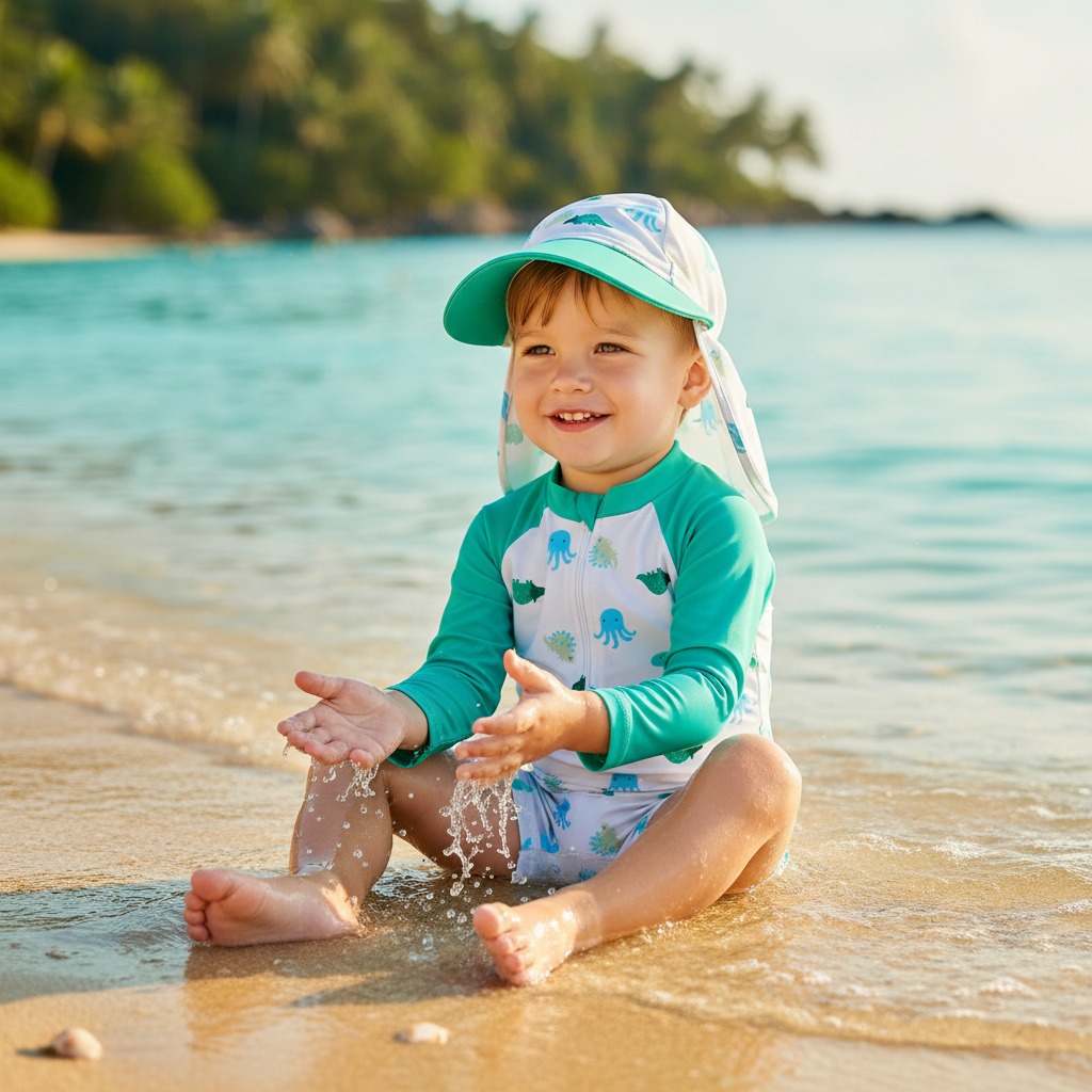 Long Sleeve Swimwear Rompers & Sun Protection Hats Set