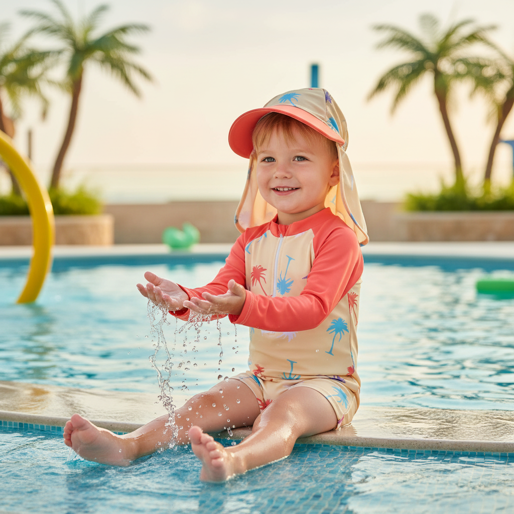 Long Sleeve Swimwear Rompers & Sun Protection Hats Set