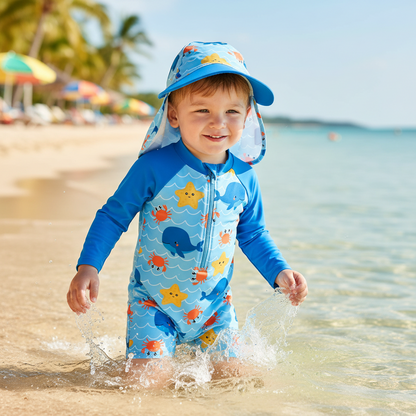 Long Sleeve Swimwear Rompers & Sun Protection Hats Set