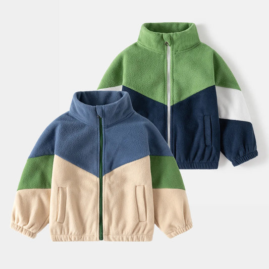 Kids Colorblock Polar Fleece Jacket – Warm Full-Zip Layer for Cold Weather