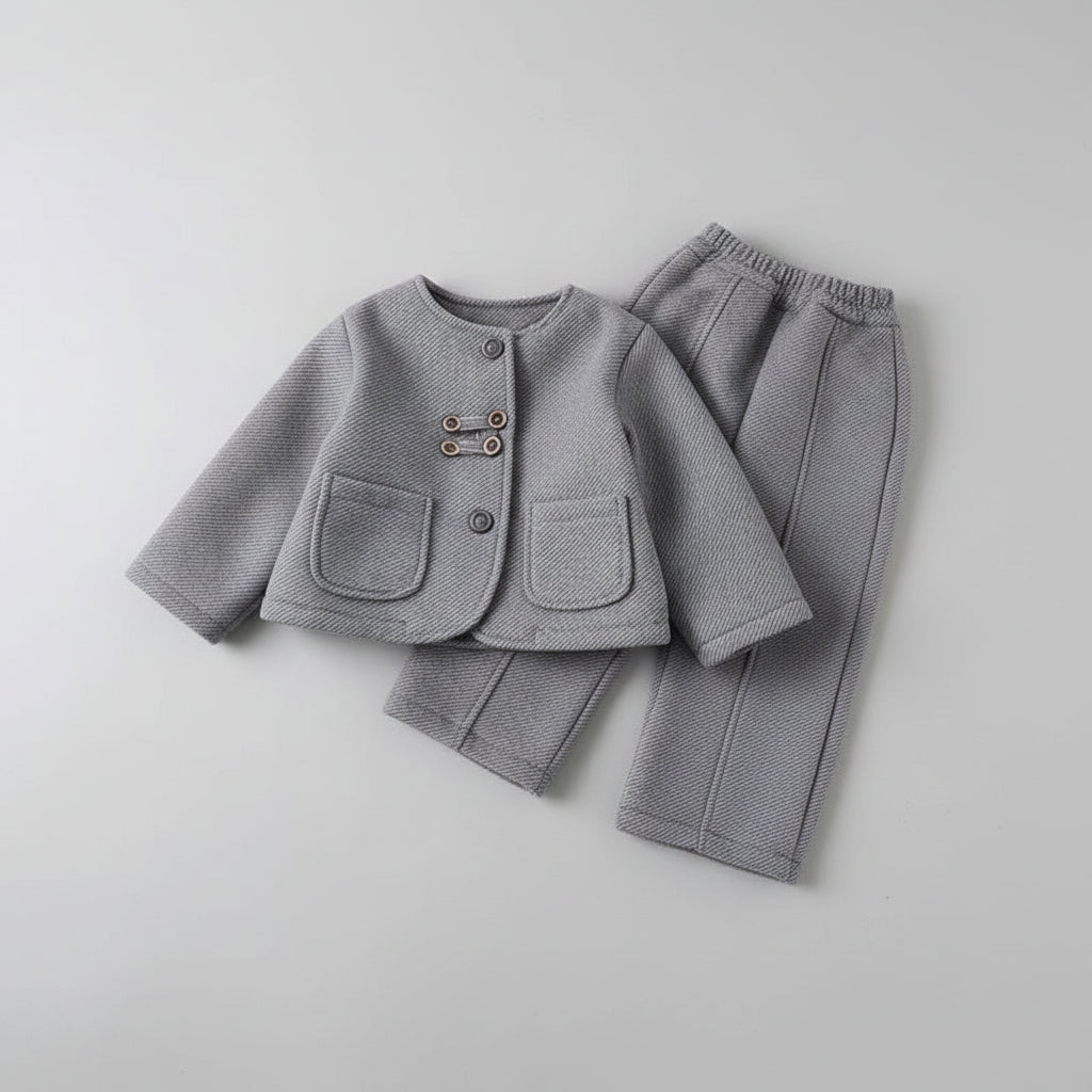 Elegant Jacket & Pants Set with Textured Fabric