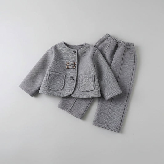 Elegant Jacket & Pants Set with Textured Fabric