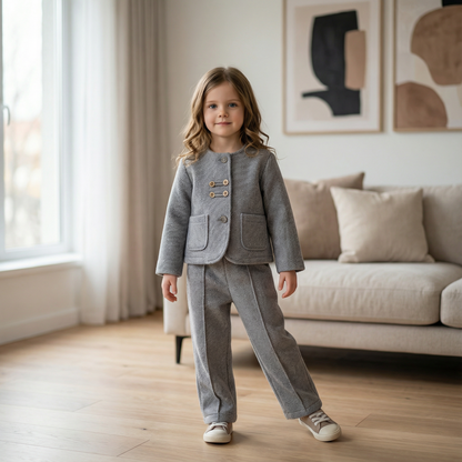 Elegant Jacket & Pants Set with Textured Fabric