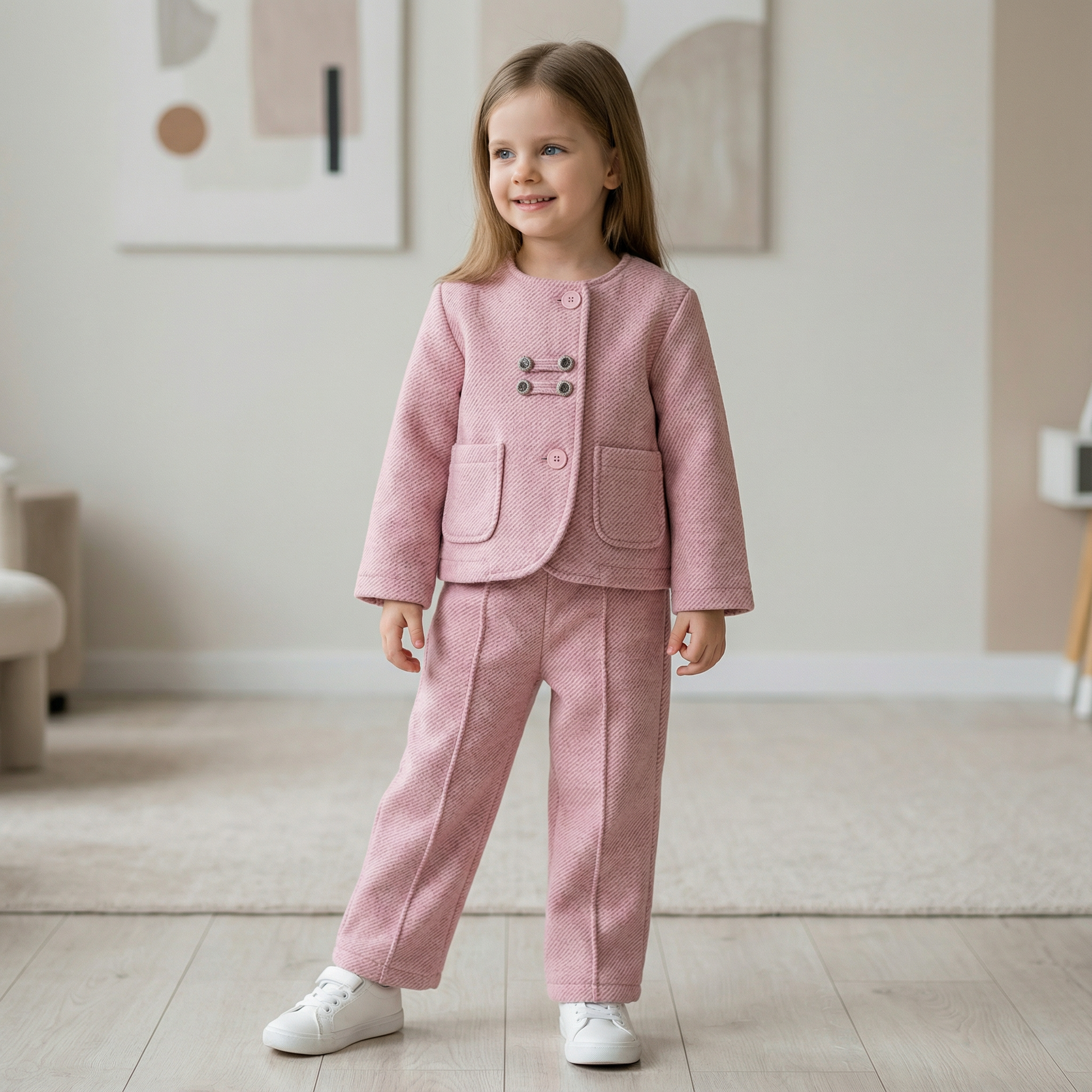 Elegant Jacket & Pants Set with Textured Fabric