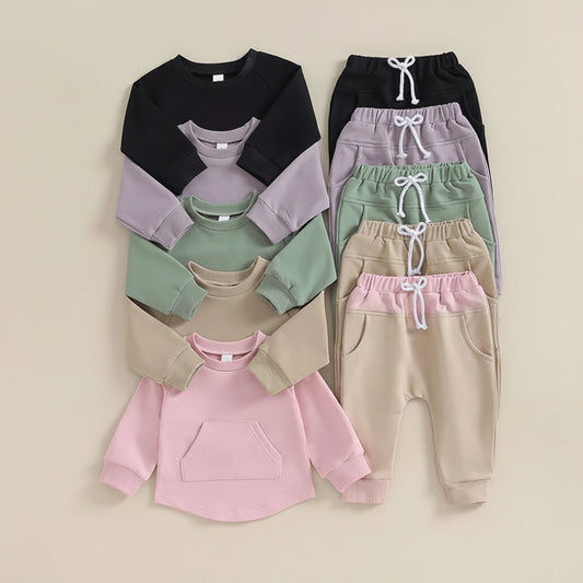 Cotton Solid Color Sweatshirt & Jogger Set