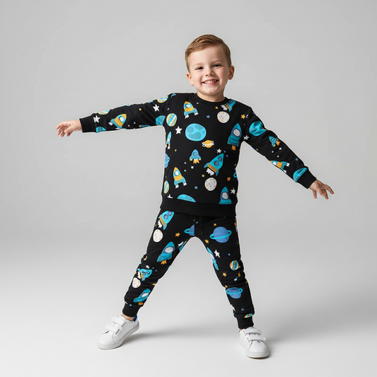 100% Cotton Space Rocket Sweatshirt & Jogger Set