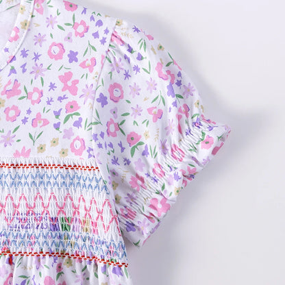 100% Cotton Girls Floral Cotton Dress – Soft Everyday Princess Dress