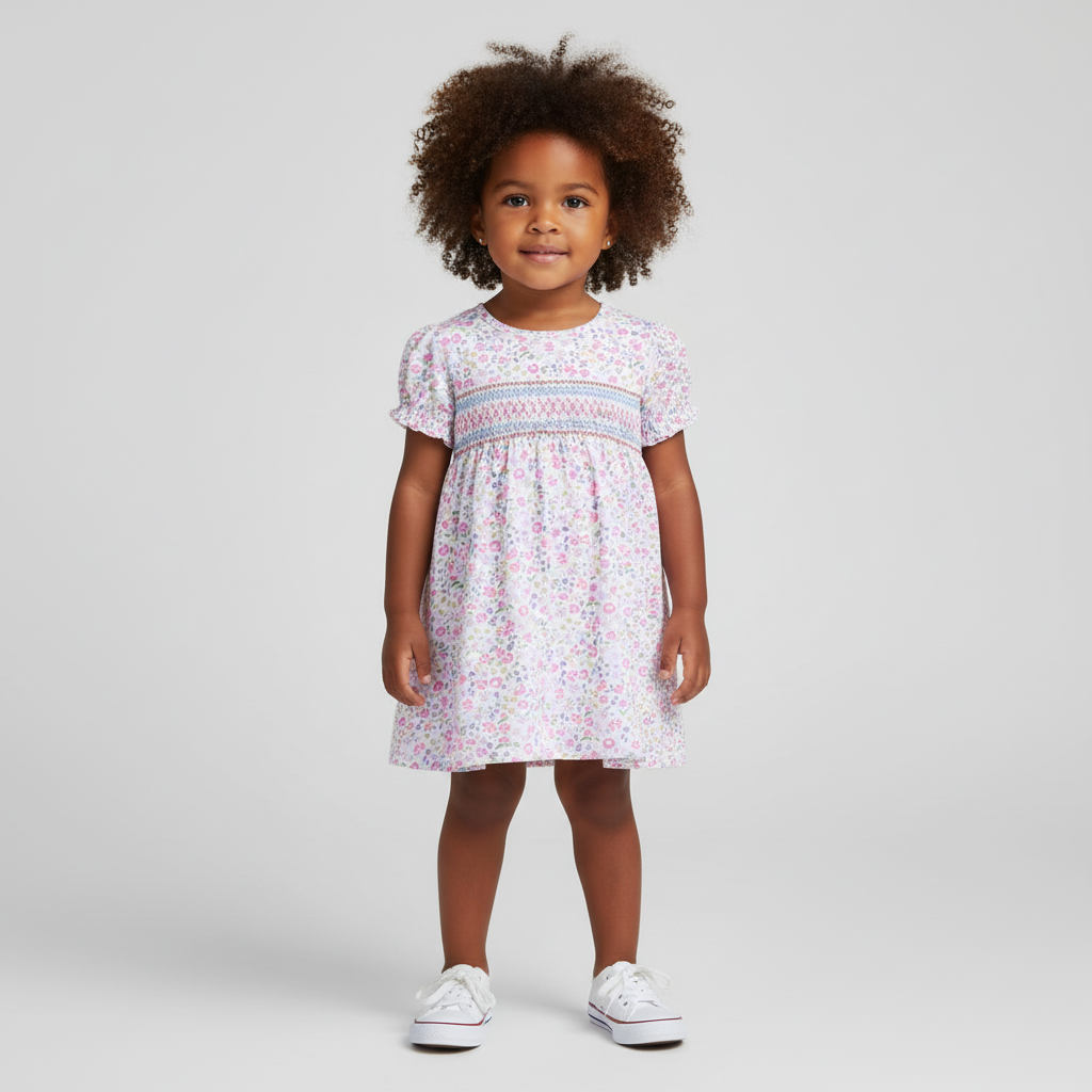 100% Cotton Girls Floral Cotton Dress – Soft Everyday Princess Dress