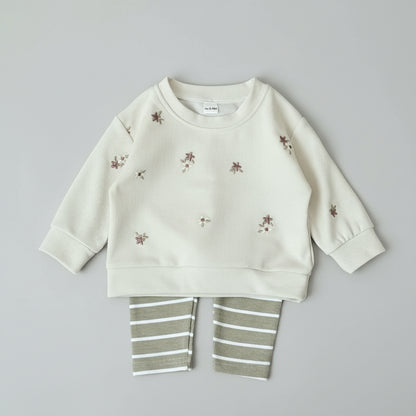 Baby Floral Cotton Set – Long Sleeve Top & Striped Pants