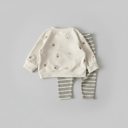 Baby Floral Cotton Set – Long Sleeve Top & Striped Pants