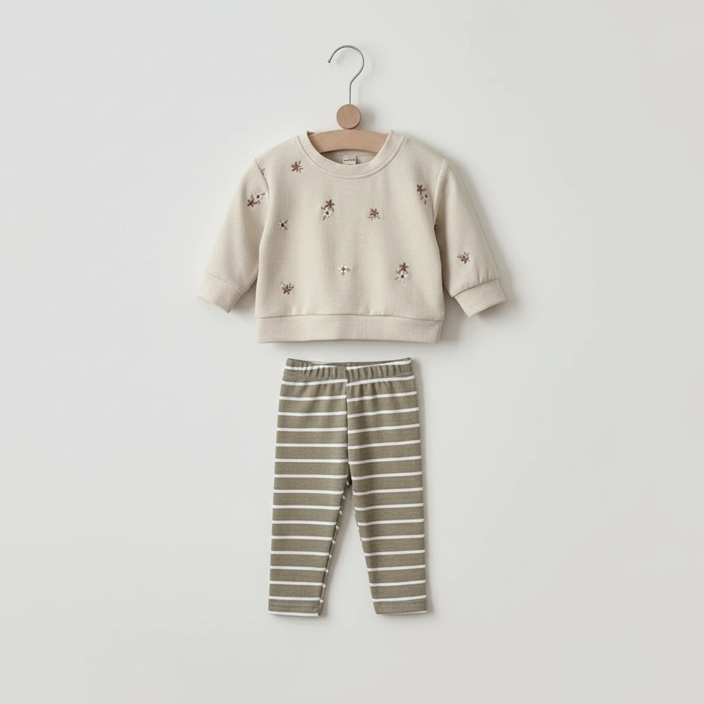 Baby Floral Cotton Set – Long Sleeve Top & Striped Pants