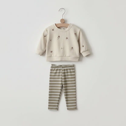 Baby Floral Cotton Set – Long Sleeve Top & Striped Pants