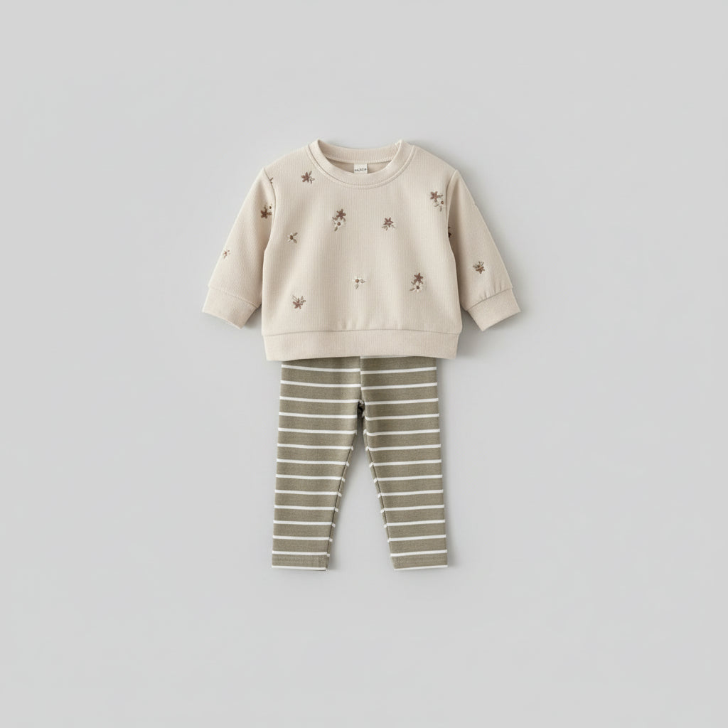 Baby Floral Cotton Set – Long Sleeve Top & Striped Pants