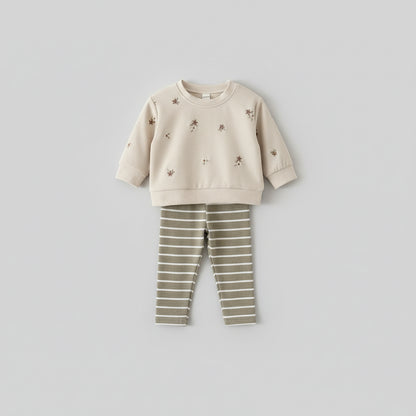Baby Floral Cotton Set – Long Sleeve Top & Striped Pants