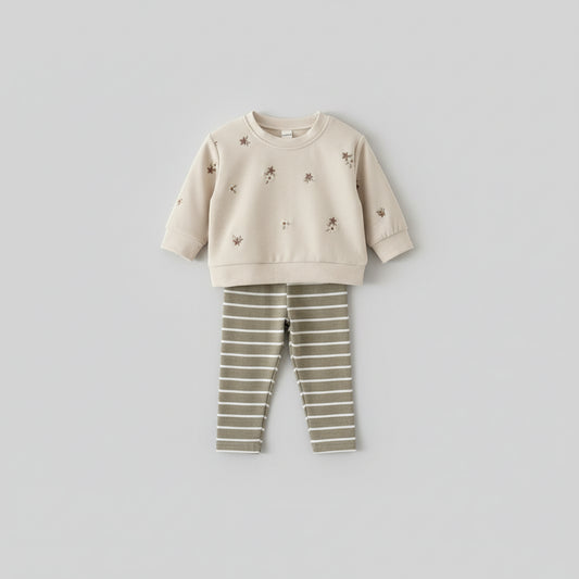 Baby Floral Cotton Set – Long Sleeve Top & Striped Pants