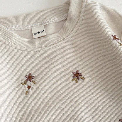 Baby Floral Cotton Set – Long Sleeve Top & Striped Pants