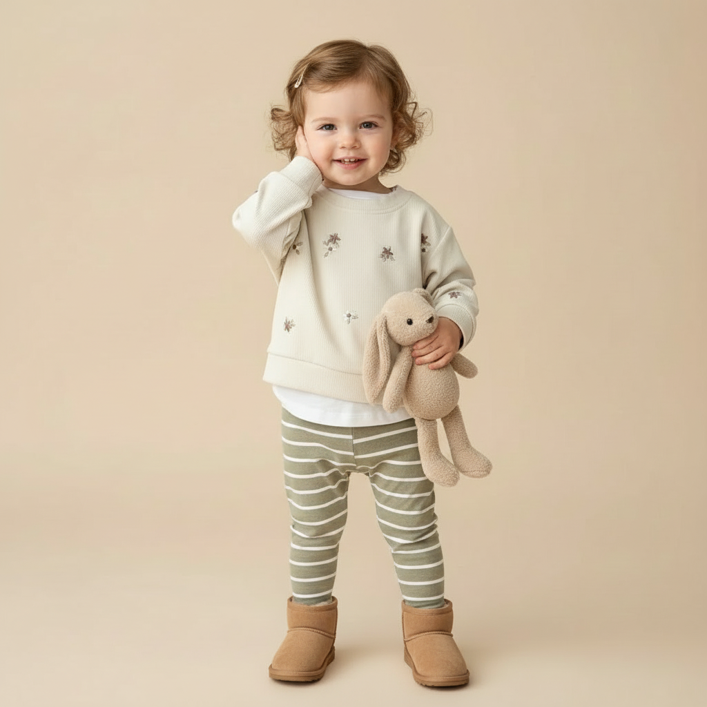 Baby Floral Cotton Set – Long Sleeve Top & Striped Pants