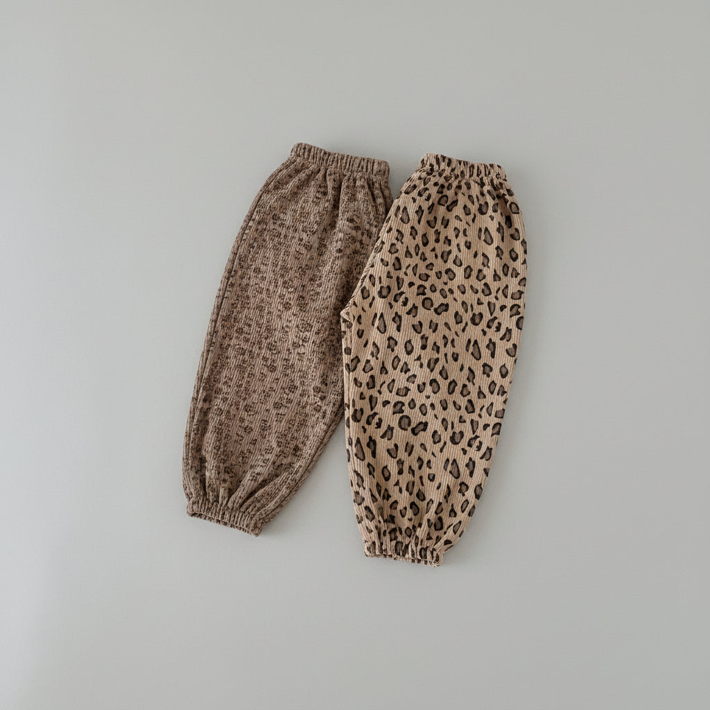 Ewapi leopard print casual loose pants for infants, suitable for spring and autumn, comfortable and versatile for everyday wear.