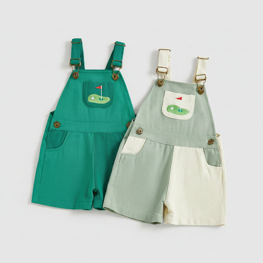 Cotton Golf Patch Cotton Short Overalls Green & Cream