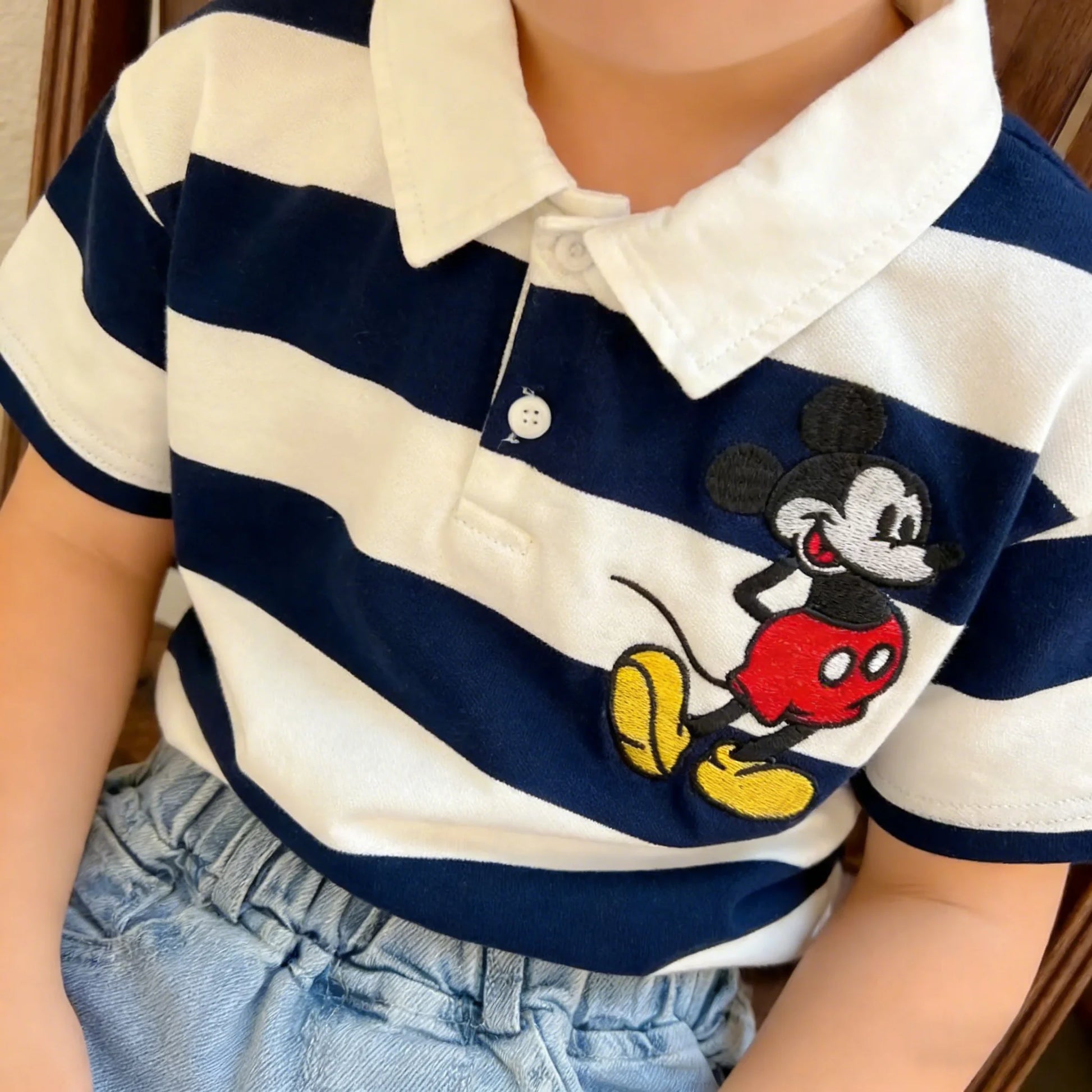 Mickey Mouse Striped Polo & Denim Shorts Set