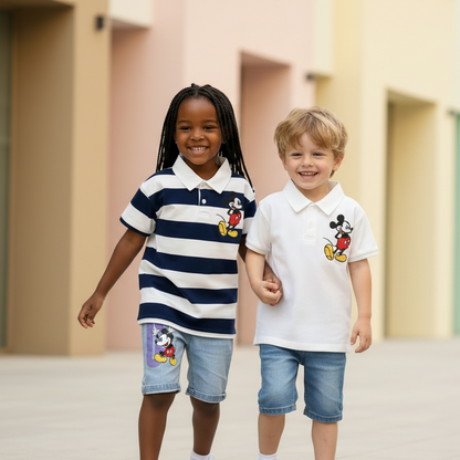 Mickey Mouse Striped Polo & Denim Shorts Set