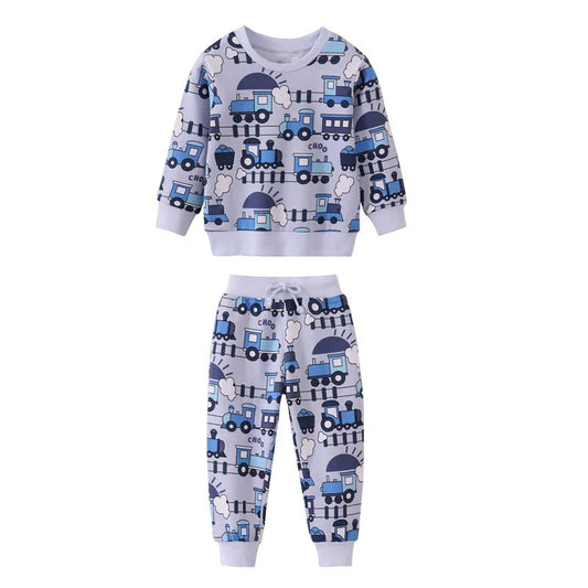 100% Cotton Blue Train Sweater & Pants Set