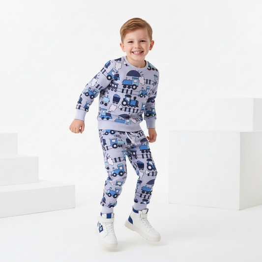 100% Cotton Blue Train Sweater & Pants Set