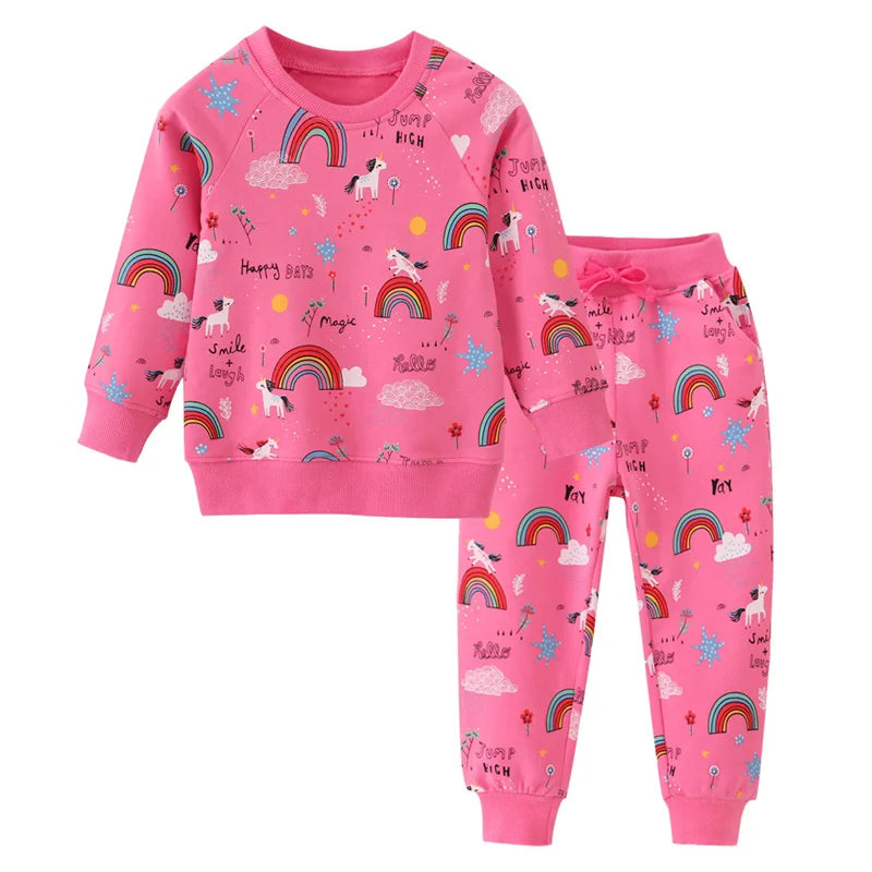 100% Cotton Pink Rainbow Sweatshirt & Jogger Set